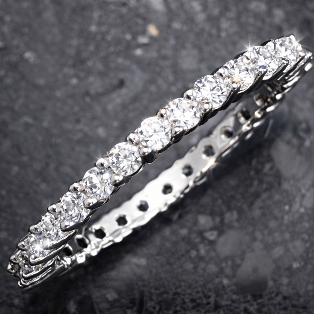 Diamonique Eternity Round cut CZ engagement wedding anniversary ring silver QVC